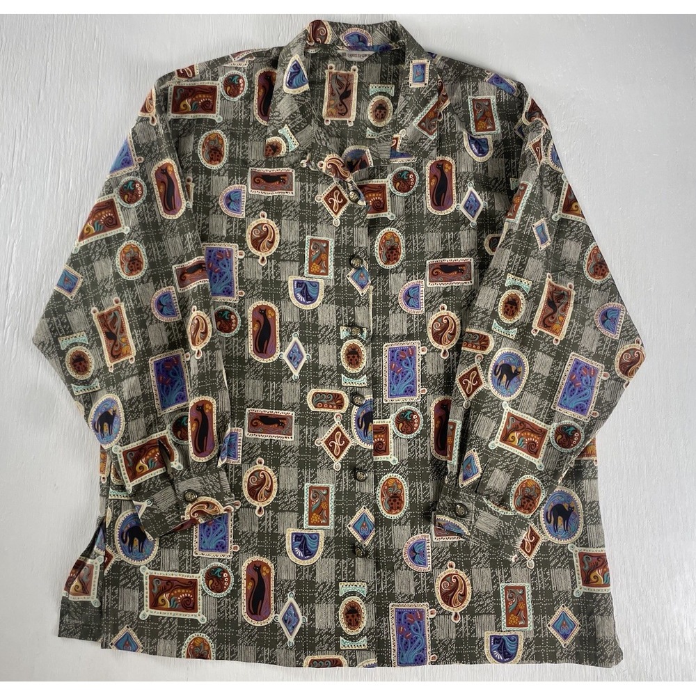 VTG ladies‎ fashion long sleeve blouse Framed Artwork Pictures Black Cats Floral